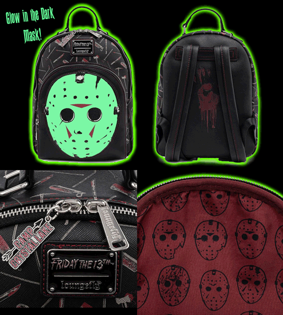 Friday the 13th Jason Mask Loungefly Mini Backpack (Glow In The Dark Mask)