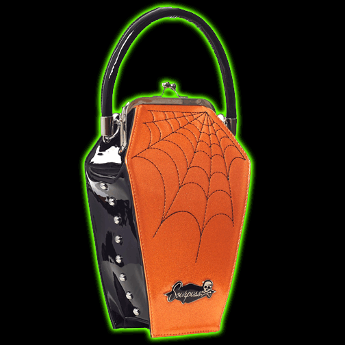 COFFIN SPARKLE PURSE BLACK/ORANGE