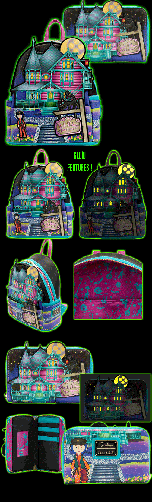 Loungefly Coraline House Glow in the Dark Backpack and Wallet Set