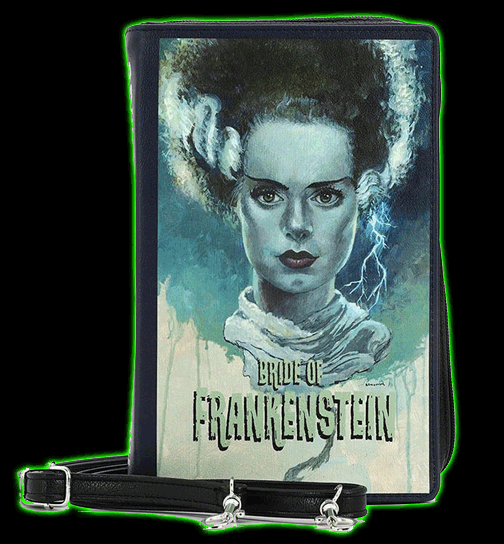 Bride Of Frankenstein Book clutch bag blue face
