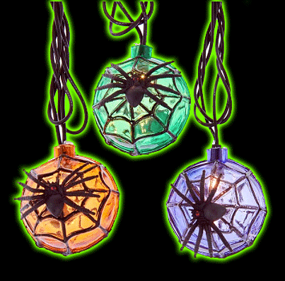 10-Light Orange, Purple and Green Ball With Spider Light Set