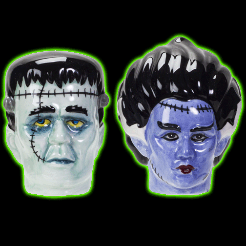 MR. & MRS. FRANKENSTEIN SALT AND PEPPER SHAKERS