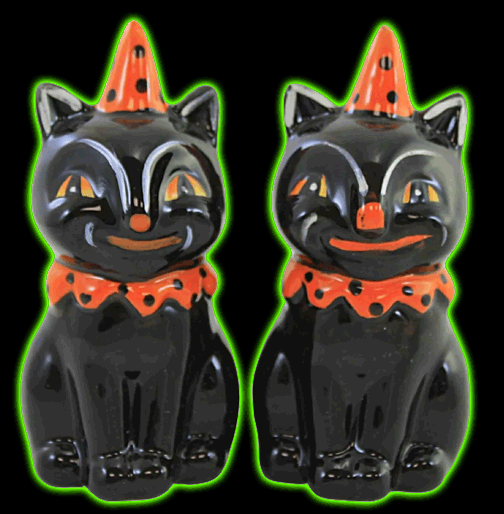 Vintage Halloween Black Cat Couple Salt And Pepper Set by Johanna Parker