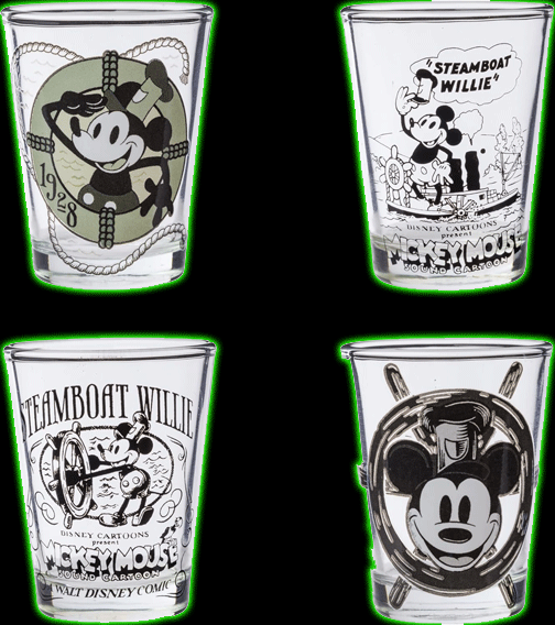 Disney 100 Classic 1928 Steamboat Mickey Vintage Sketch Mini Glasses 4 Pack