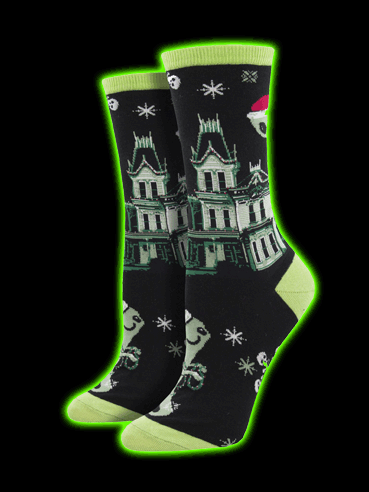 Womens Ghostly Christmas Haunted House Socks
