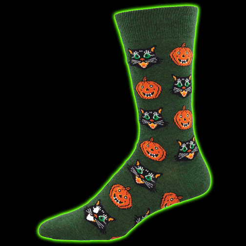 Mens Vintage Halloween Cats and Pumpkins Socks
