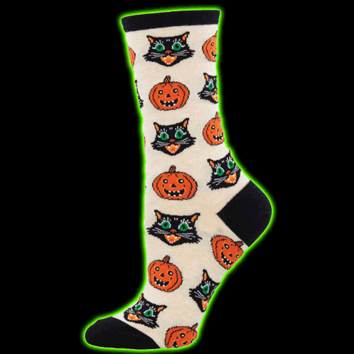 Womens Vintage Halloween Cats and Pumpkins Socks