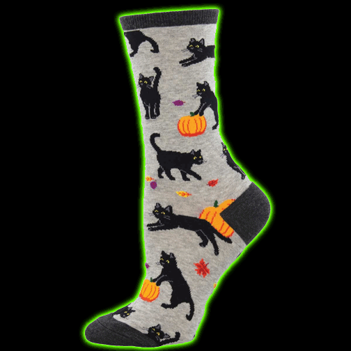 Womens Black Cat Halloween Light Gray Heather Socks