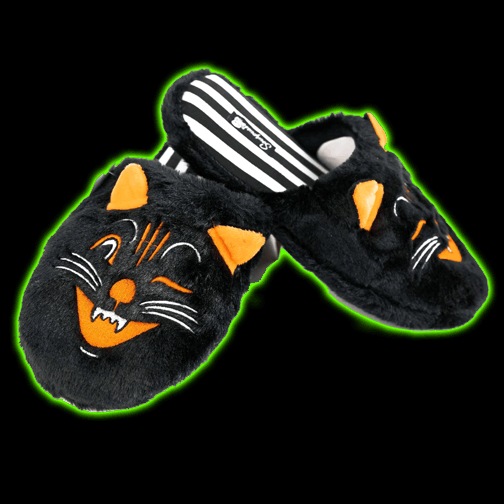 Black Cat Furry Slippers <br> IN-STORE PURCHASE ONLY!