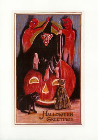Witch and Devils vintage style Halloween card - HW-94