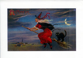 Flying Witch vintage style Halloween card - HW-106