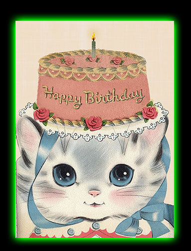 Birthday Hat Kitty: Hooligan Ruth Happy Birthday Greeting Card