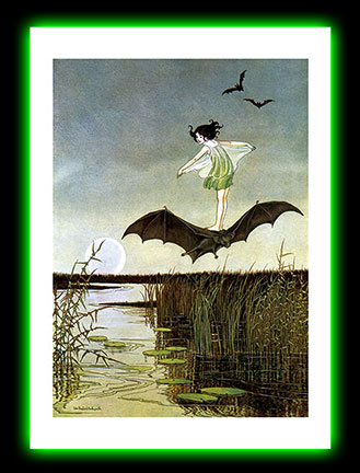 Little Witch Riding Bat Greeting Card
