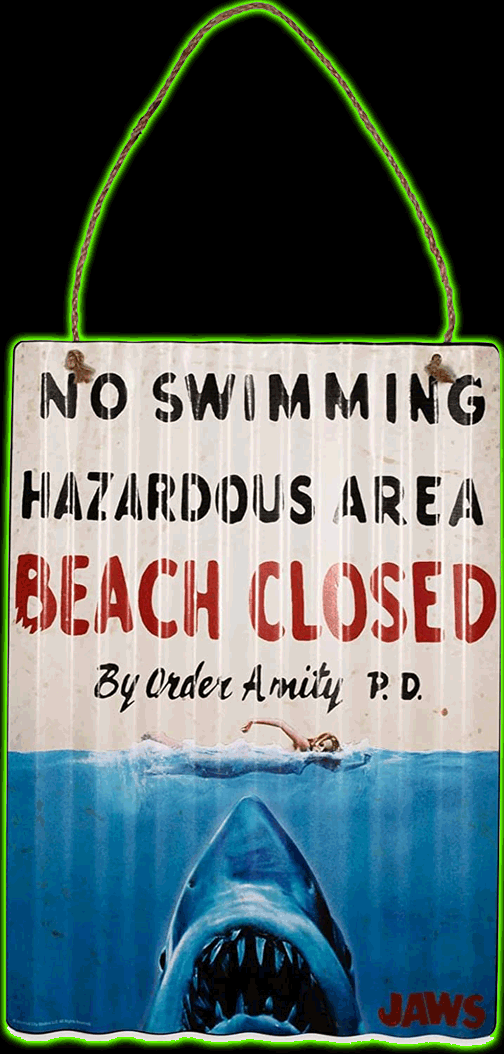 JAWS No Swimming Corrugated Metal Sign