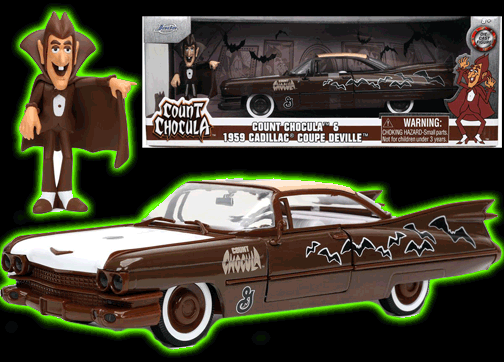 Hollywood Rides Count Chocula 1959 Cadillac Coupe DeVille 1:24 Scale Die-Cast Metal Vehicle with Fig