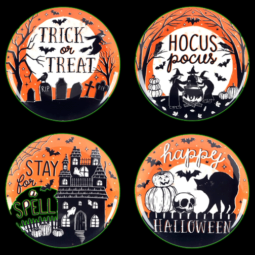 Hocus Pocus Vintage Halloween Four Piece Ceramic 9 inch Salad Plate Set