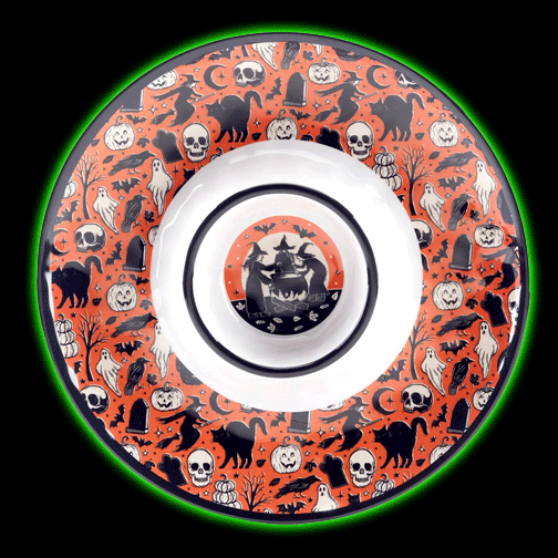 Hocus Pocus Vintage Halloween Melamine Round Chip & Dip  Set