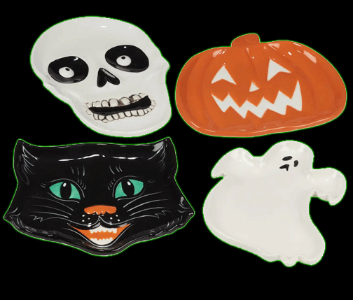 Scaredy Cat Vintage Halloween 3-D Candy Four Plate Set