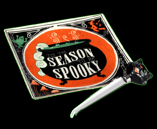 Scaredy Cat Vintage Halloween 8 inch Cheese Plate With Knife