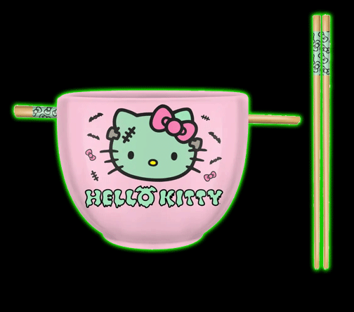 Hello Kitty Frankenstein Pattern 20oz Ceramic Ramen Bowl with Chopsticks