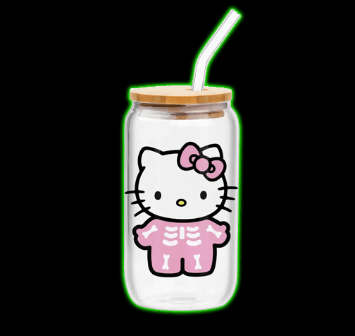 Hello Kitty Skeleton Costume 16oz Glass Tumbler with Bamboo Lid