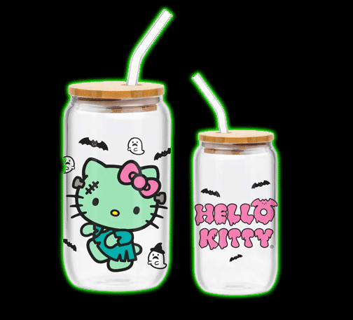 Hello Kitty Frankenstein 16oz Glass Tumbler with Bamboo Lid