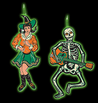 Vintage Halloween Go Go Dancers Witch and Skeleton
