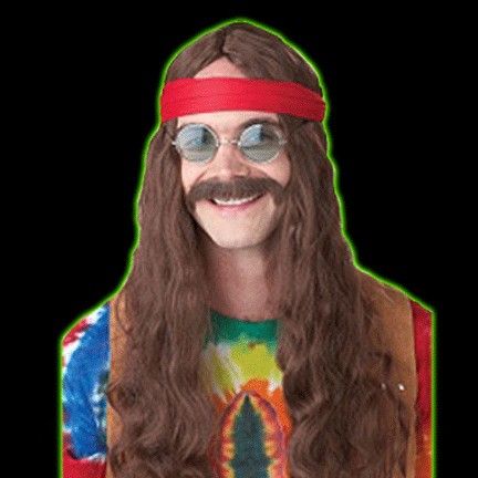 Brown Hippie Man Mustache and Wig