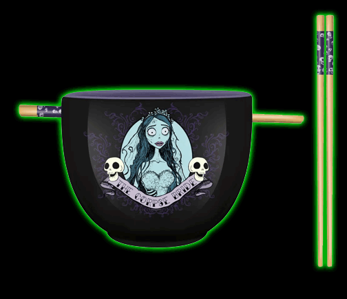 Corpse Bride and Skulls 20oz Ceramic Ramen Bowl with Chopsticks