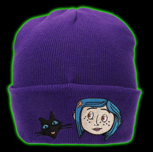 CORALINE & BLACK CAT CHARACTER ART PURPLE CUFF BEANIE