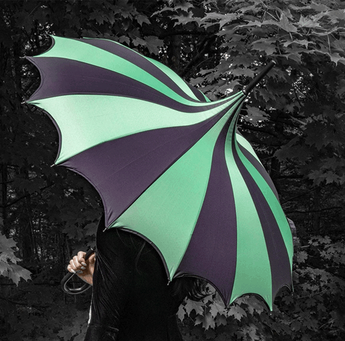 Black and Green Striped Batwing Pagoda Umbrella