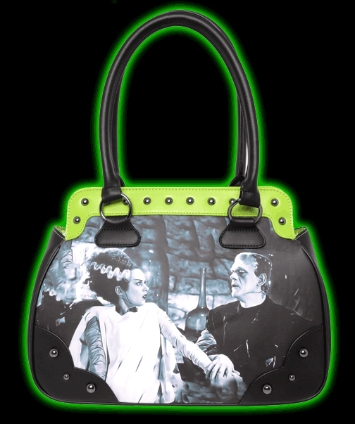 We Belong Dead Bride of Frankenstein Purse Lime Green Trim with Studs