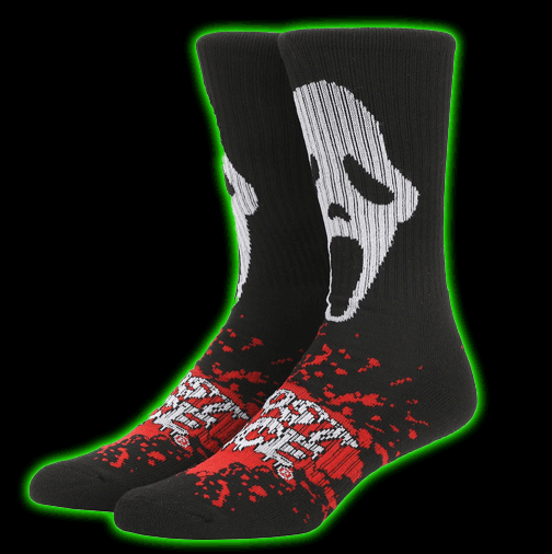 GHOSTFACE MASK WITH TEXT AND SPLATTER MENS ATHLETIC CREW SOCKS