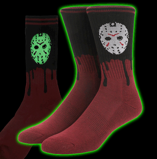 FRIDAY THE 13TH BLACK LIGHT JASON MASK MENS ATHLETIC CREW SOCKS