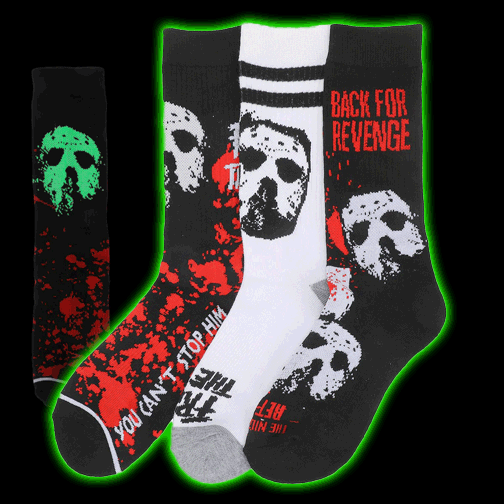 FRIDAY THE 13TH JASON MASK MEN'S 3-PAIR PACK GLOW-IN-THE-DARK ATHLETIC CREW SOCKS