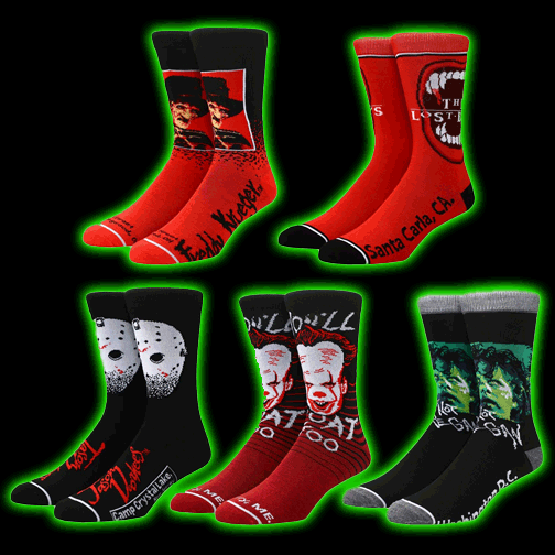 WARNER BROTHERS HORROR MOVIE CHARACTERS MEN'S 5-PACK CREW SOCKS