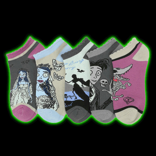 THE CORPSE BRIDE CHARACTER ART WOMEN'S 5-PAIR ANKLE SOCKS