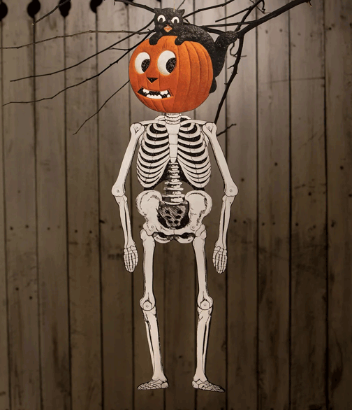 Jack & Cat Hanging Skeleton Tin Vintage Halloween Decoration