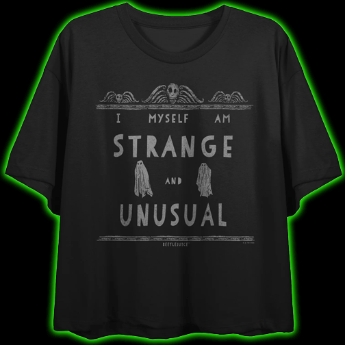 BEETLEJUICE I MYSELF AM STRANGE AND UNUSUAL WOMENS BLACK SHORT SLEEVE CROPPED TEE